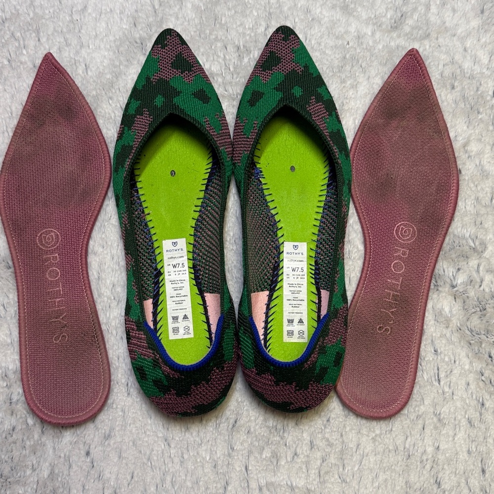 ⭐️Rothy's The Point green and pink camo pointed ballet flats size 7.5 - Picture 5 of 10